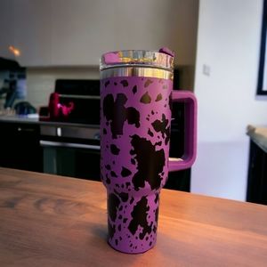 Purple 40oz cow print tumbler